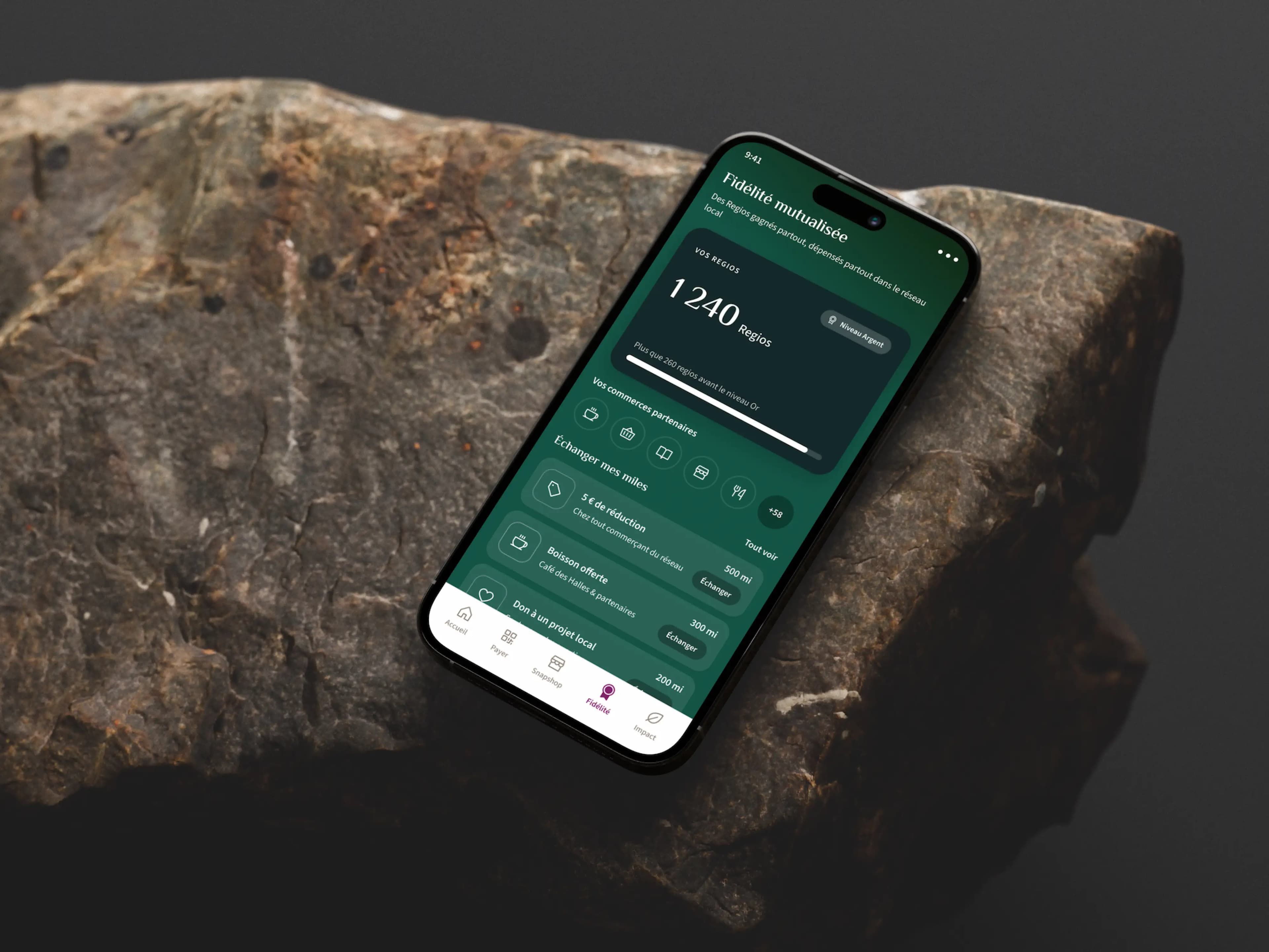 Interface de fidélité INES+ affichée sur un smartphone