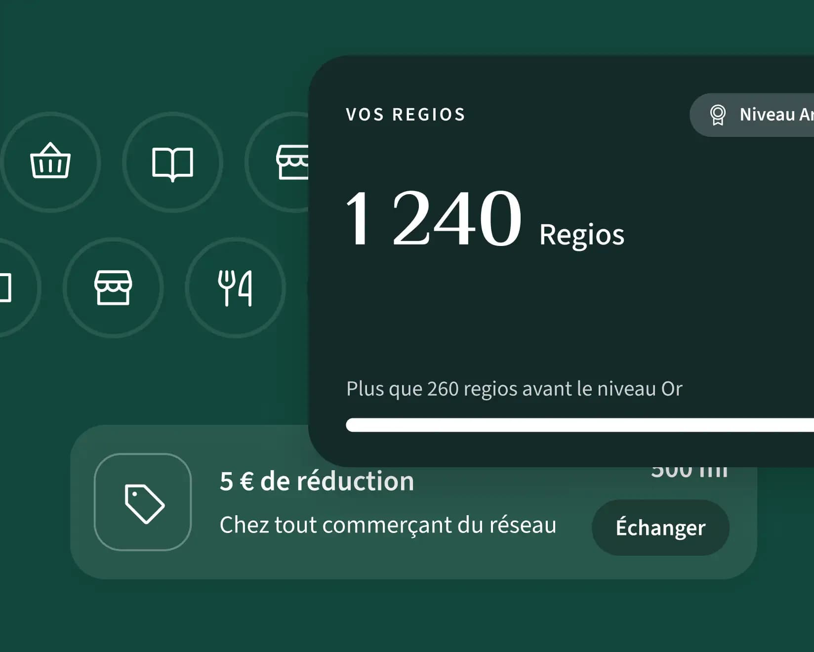 Détail de l'interface INES+ montrant les Regios et les récompenses disponibles