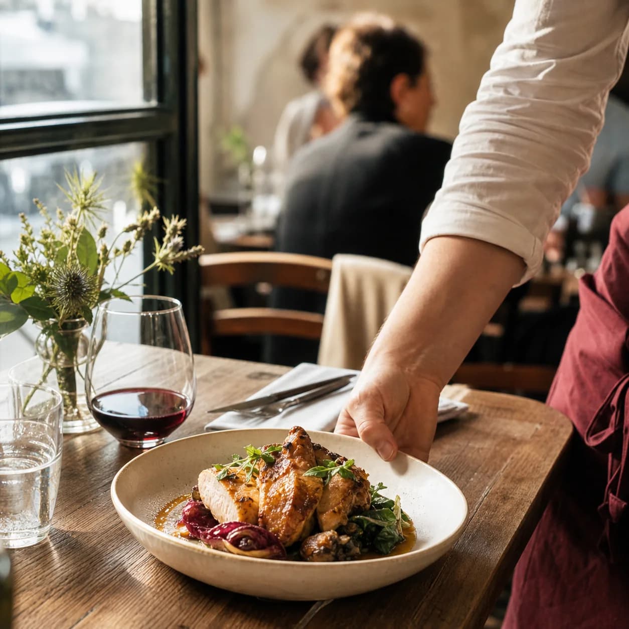 Un plat du jour est servi dans un restaurant local à l'heure du déjeuner.