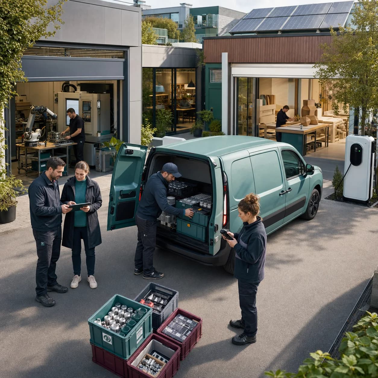 Des PME locales organisent une livraison en véhicule électrique entre des ateliers de fabrication numérique