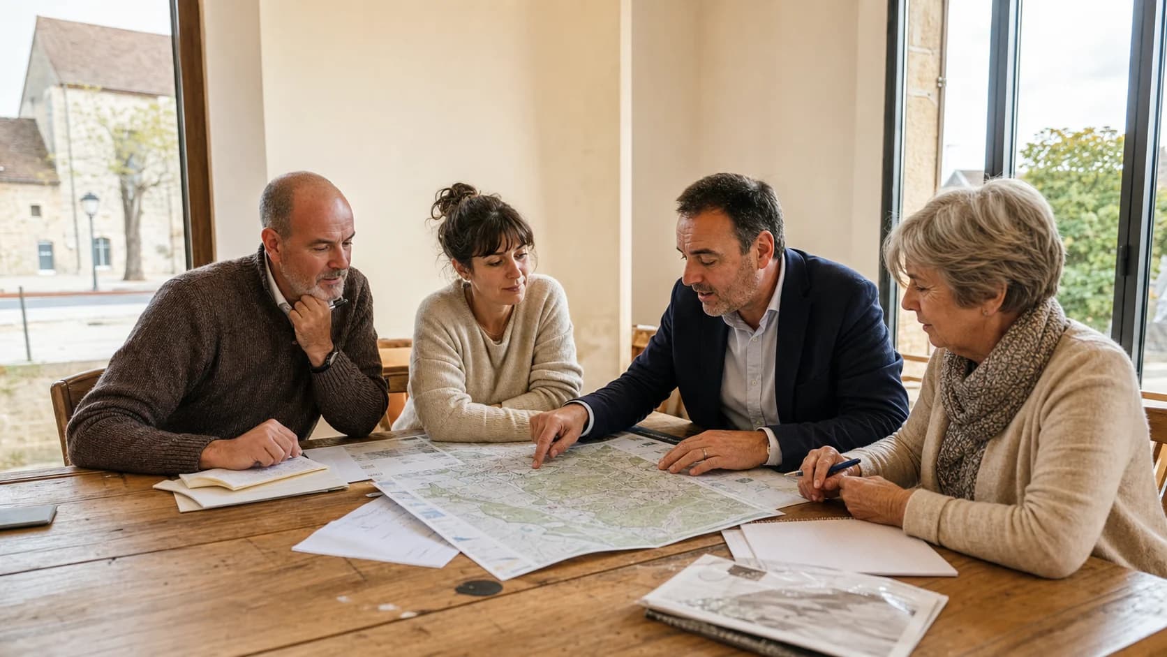 Des acteurs locaux réunis autour d'une carte de leur territoire